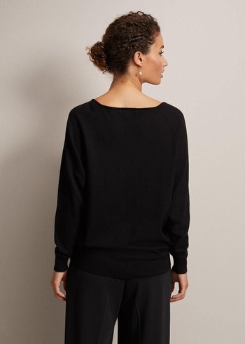 Phase Eight Senita Fine V-Neck Knitwear Black USA | 5317806-LF